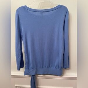 Talbots Blue Knit Cotton Top Pullover Tie Front Long Sleeves Medium